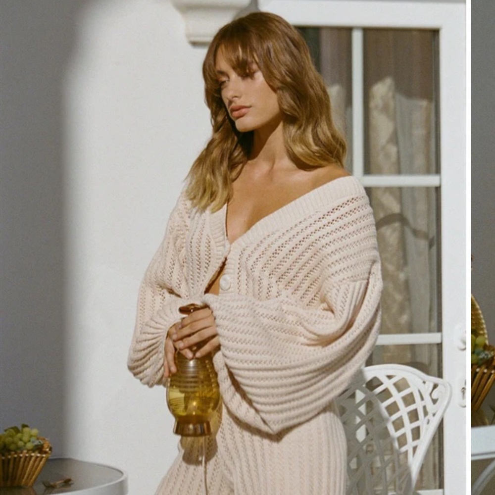 Sabo Skirt - Basia Knit Cardigan - 100% Cotton XS Beige